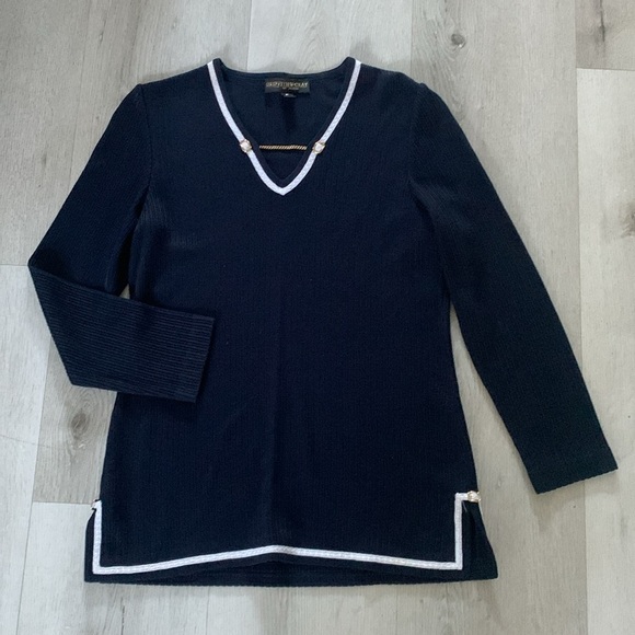 GRIFFITH GRAY ST. JOHN navy blue top gold chain size S nautical casual career - Picture 1 of 9